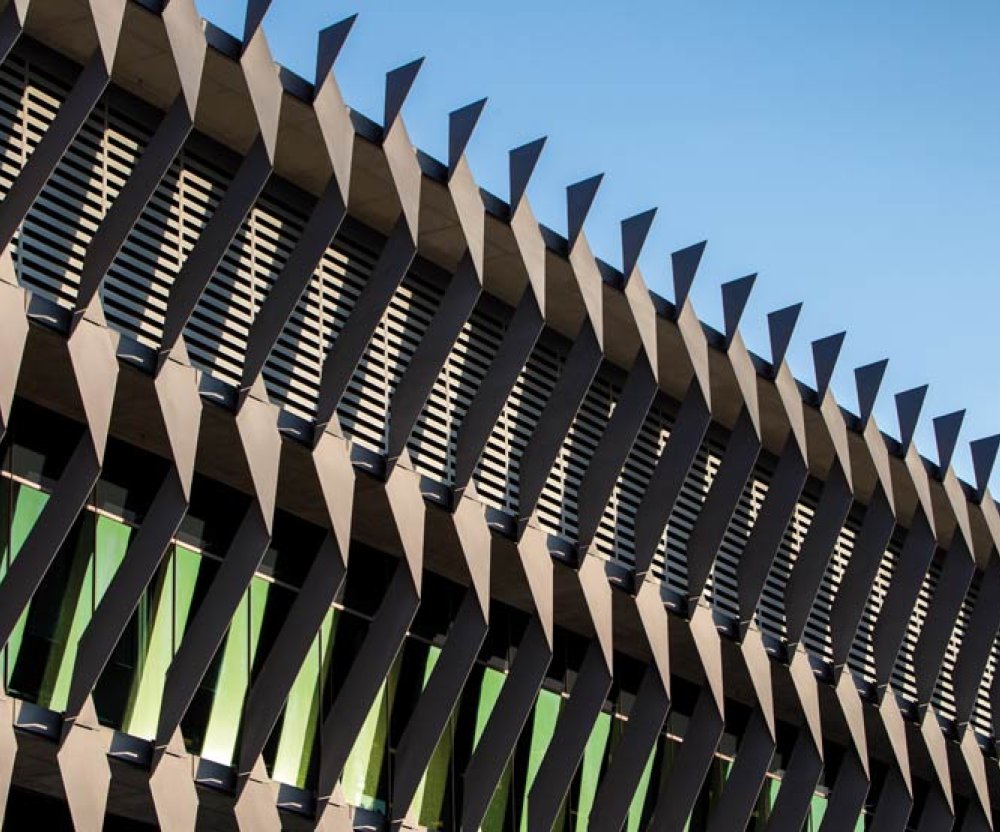 Blades made from 10mm high-tensile XLERPLATE® grade 350 BlueScope steel. roofing made from COLORBOND® steel in LYSAGHT TRIMDEK® profile colour Windspray®.